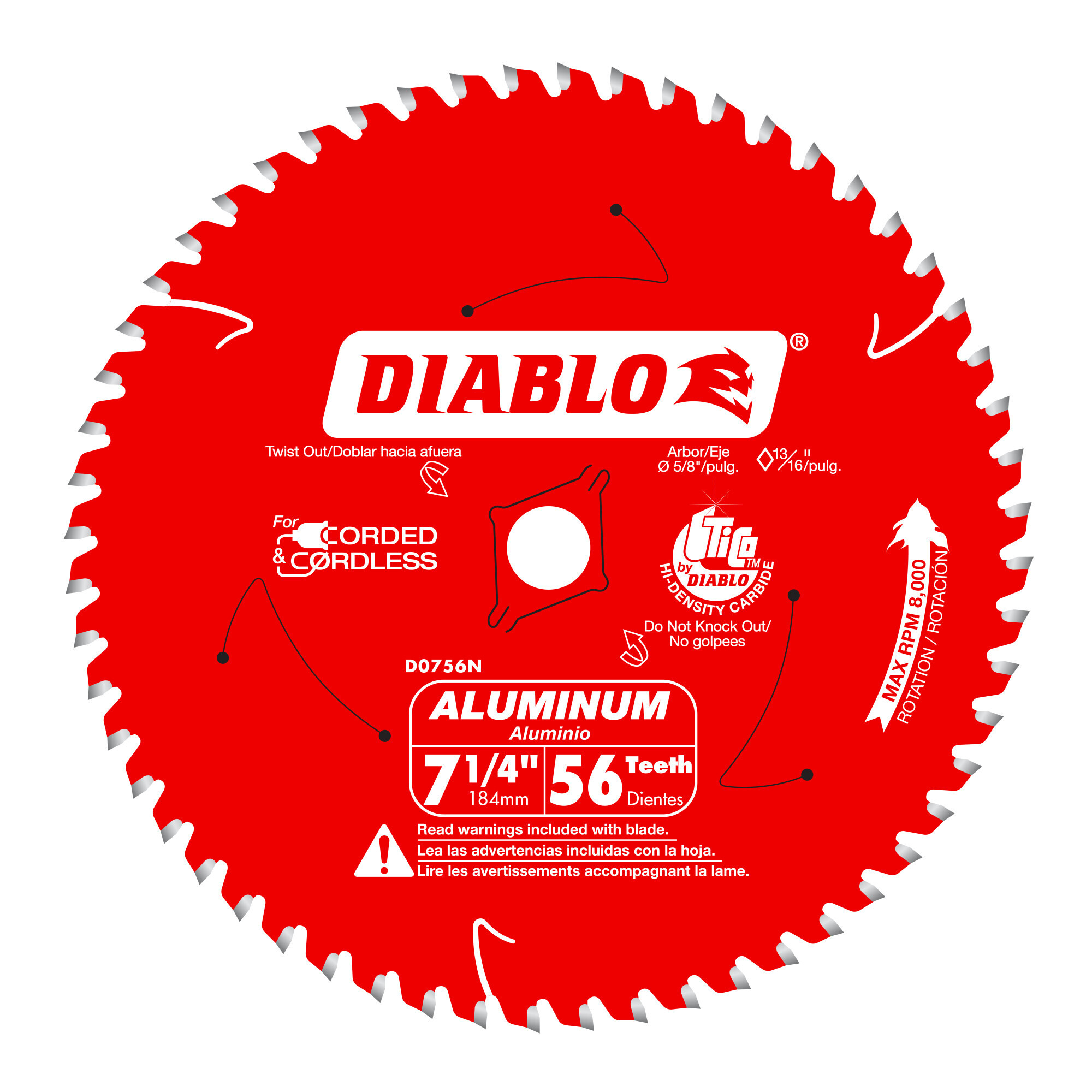 Diablo, Thick Aluminum Saw Blade, 7-1/4" x 56T, D0754NA